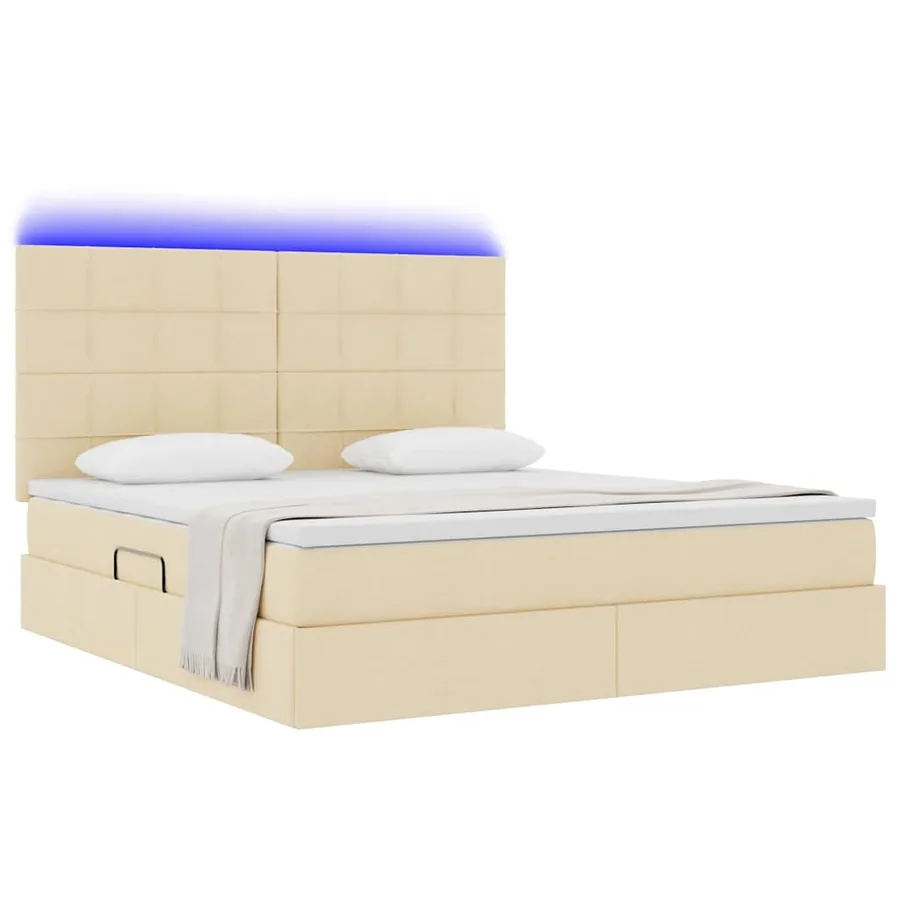 Lit de rangement LED avec matelas Crème 180 x 200 cm Tissu - 3