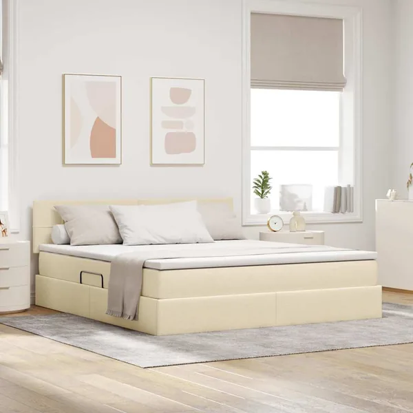 Lit de rangement LED avec matelas Crème 180 x 200 cm Tissu