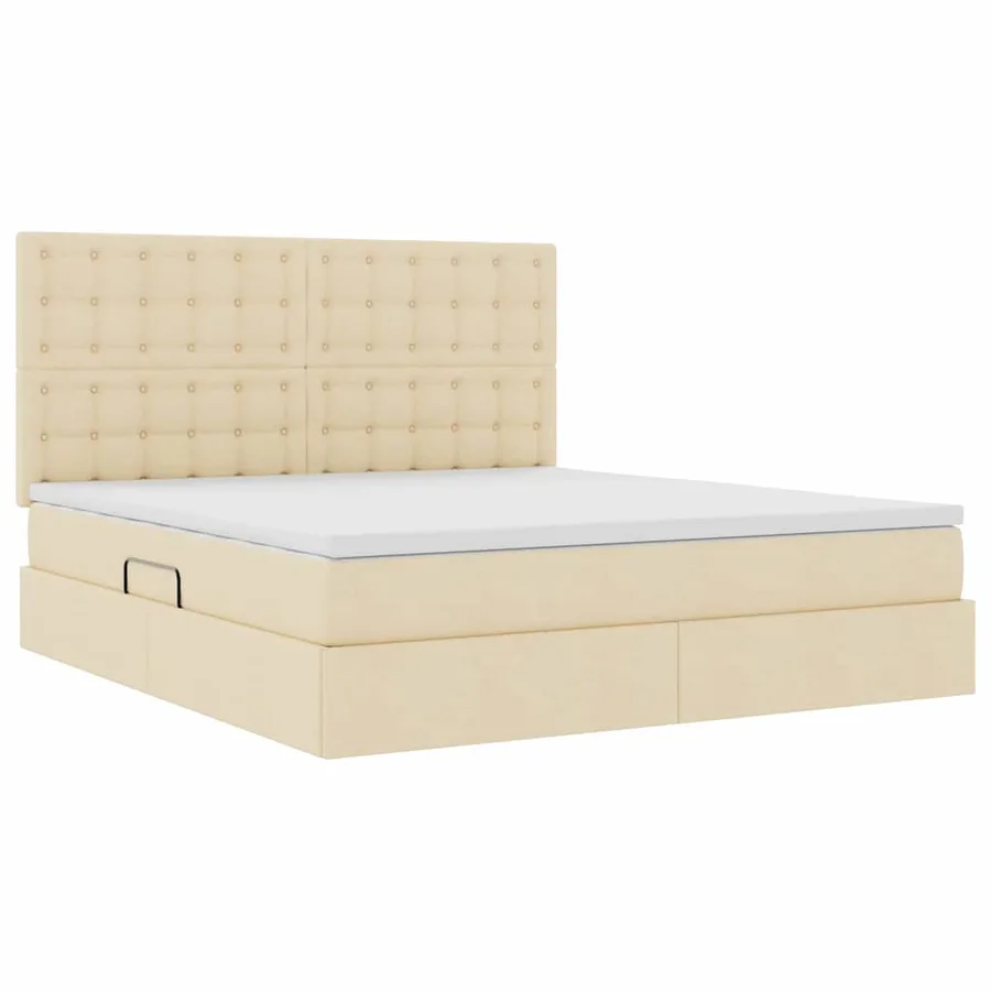 Lit avec rangement et matelas Crème 180 x 200 cm tissu - 5