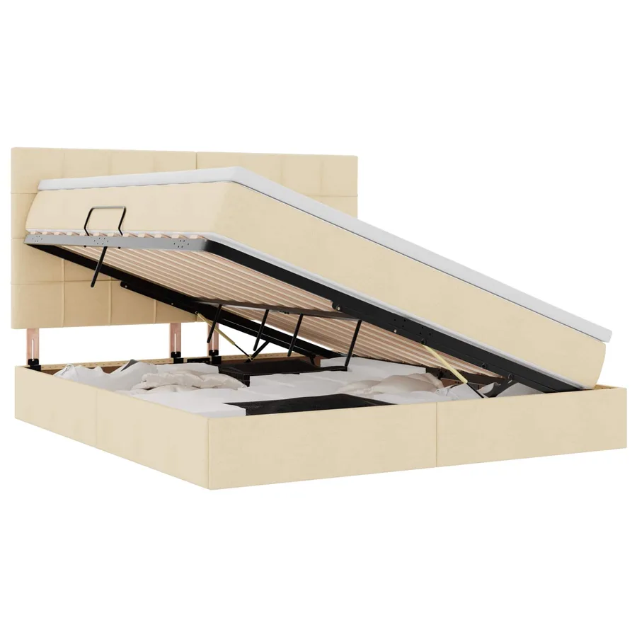 Lit avec rangement et matelas Crème 180 x 200 cm tissu - 2