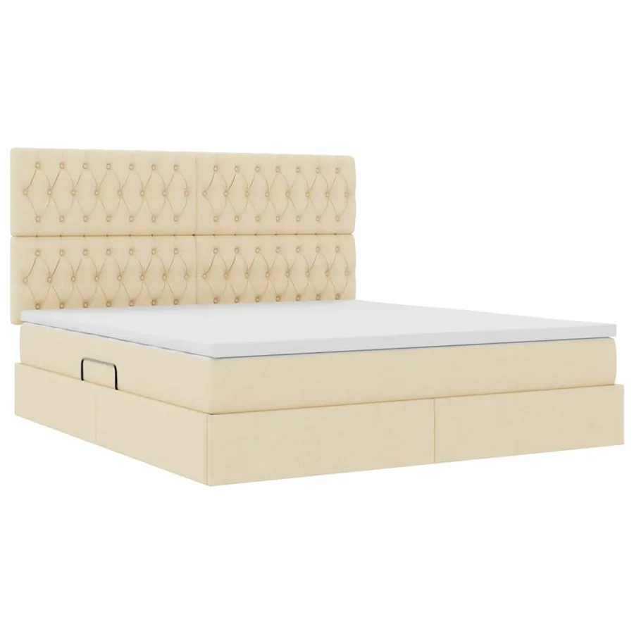 Lit avec rangement et matelas Crème 180 x 200 cm tissu - 5