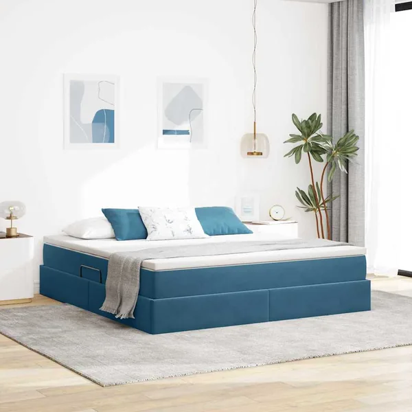 Lit avec rangement et matelas Bleu foncé 180 x 200 cm Velours