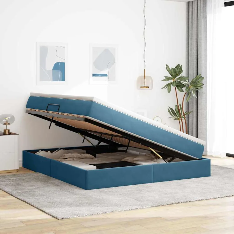 Lit avec rangement et matelas Bleu foncé 180 x 200 cm Velours - 4