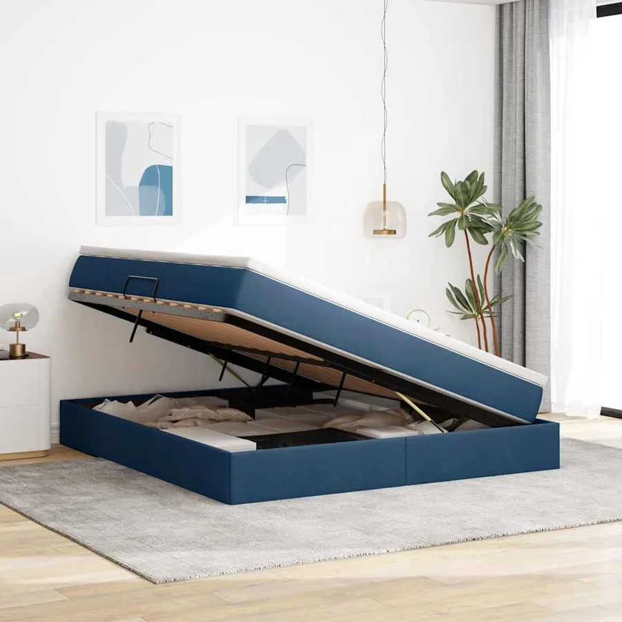 Lit avec rangement et matelas Bleu 180 x 200 cm Polyester - 4