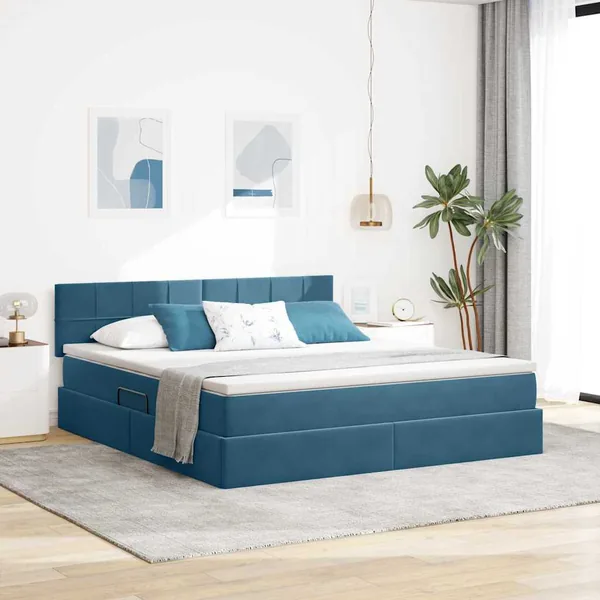 Lit de Rangement avec matelas Bleu foncé 180 x 200 cm Velours