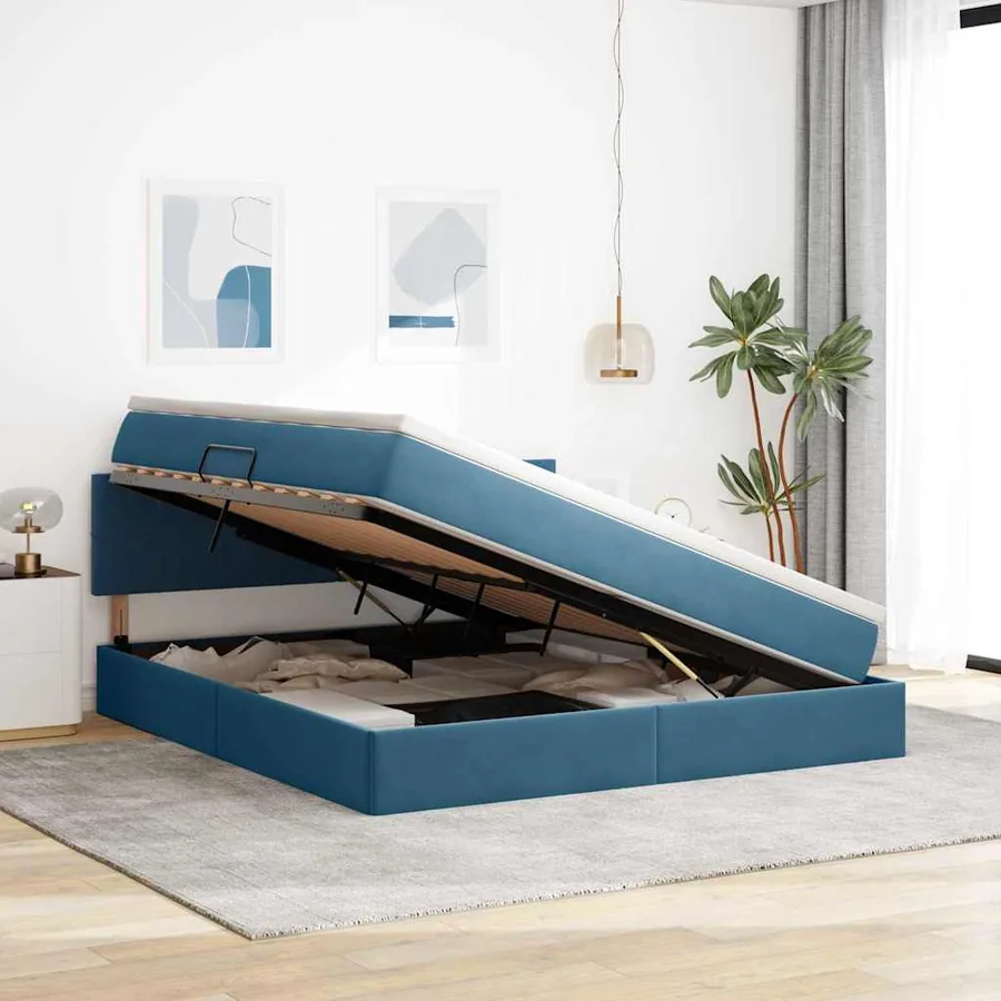 Lit de Rangement avec matelas Bleu foncé 180 x 200 cm Velours - 4