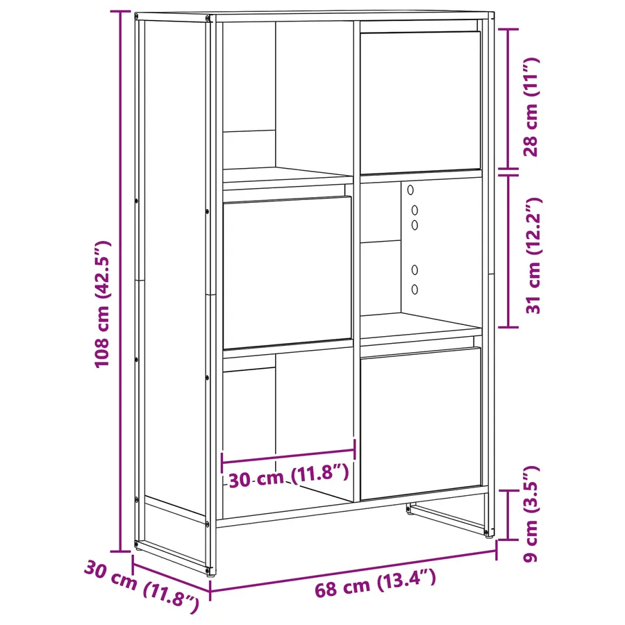 Bibliothèque Gris Sonoma 68 x 30 x 108.5 cm Bois d'ingénierie - 13