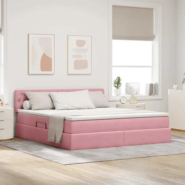 Lit de Rangement avec matelas Rose 180 x 200 cm Velours