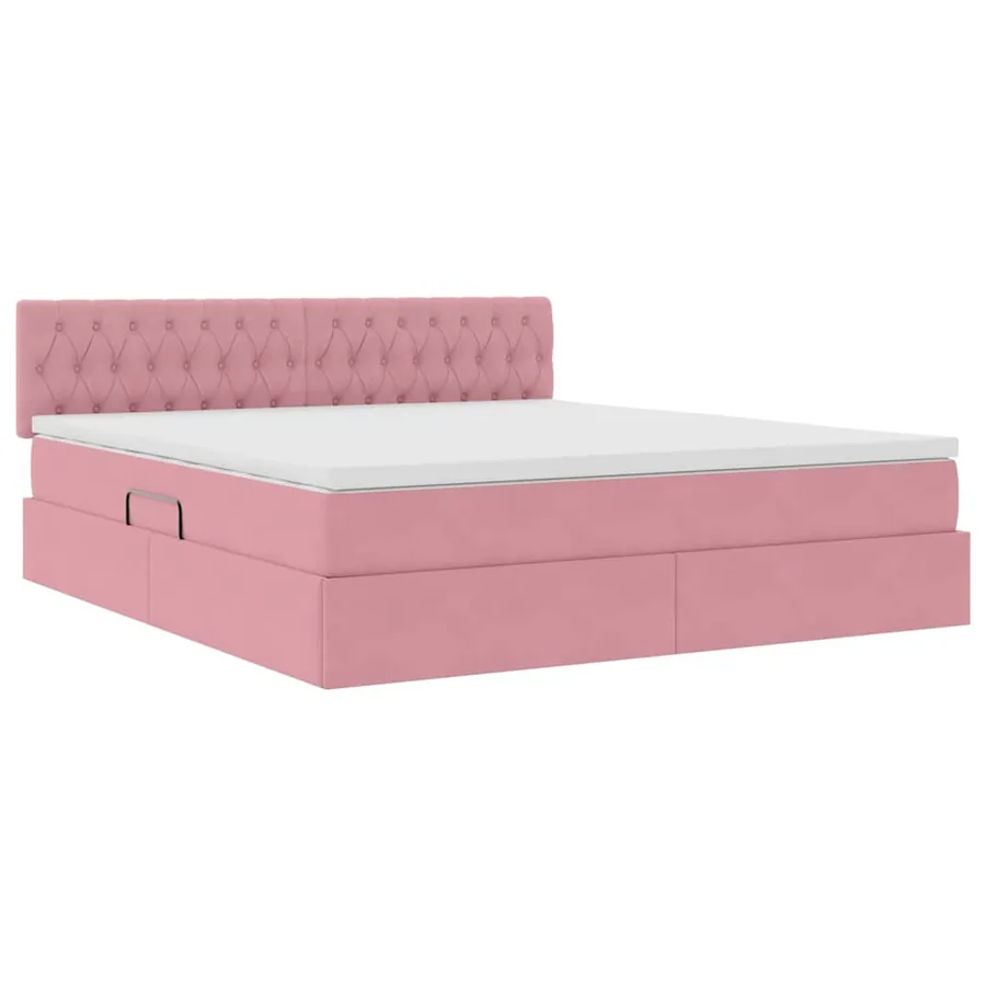 Lit de Rangement avec matelas Rose 180 x 200 cm Velours - 5
