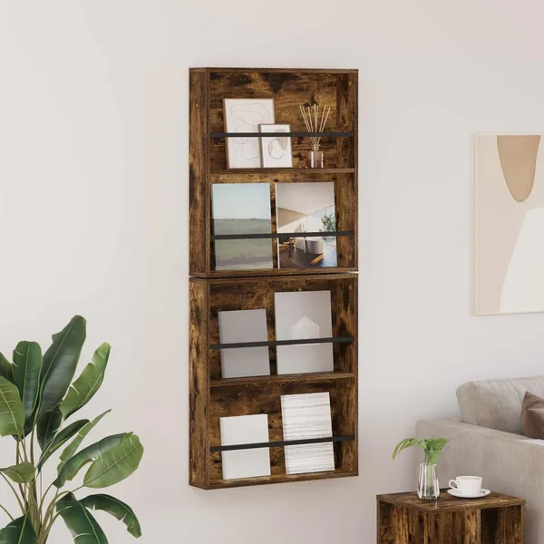 Étagère à magazines 2 pcs Chêne fumé 60 x 12 x 70 cm