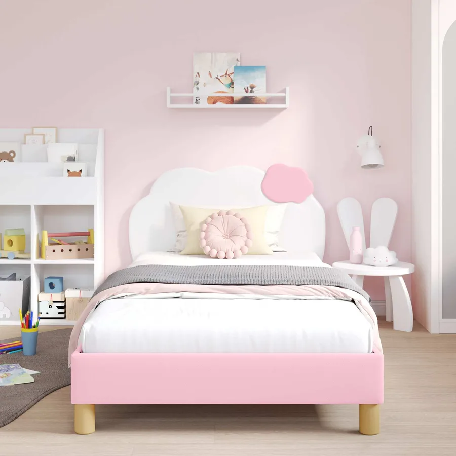 Cadre de lit pour enfants avec tête de lit Rose 90 x 190 cm PU - 3
