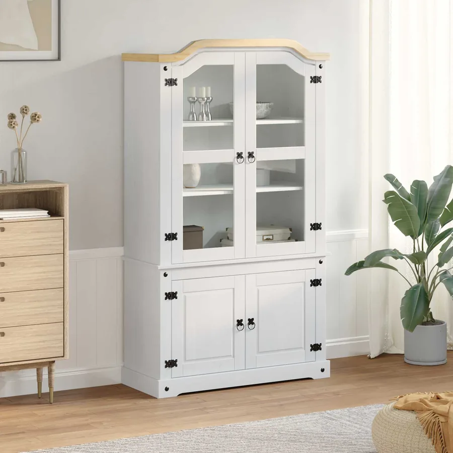 Vitrine Blanc 103,5 x 42 x 180 cm Pin massif