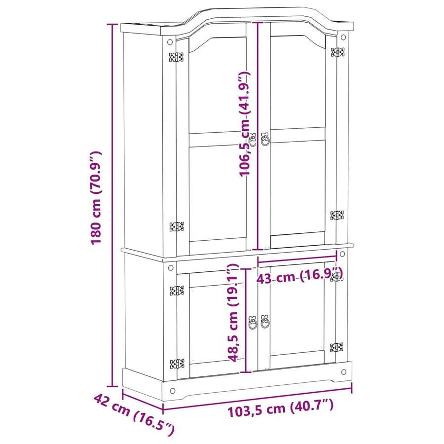 Vitrine Blanc 103,5 x 42 x 180 cm Pin massif - 9