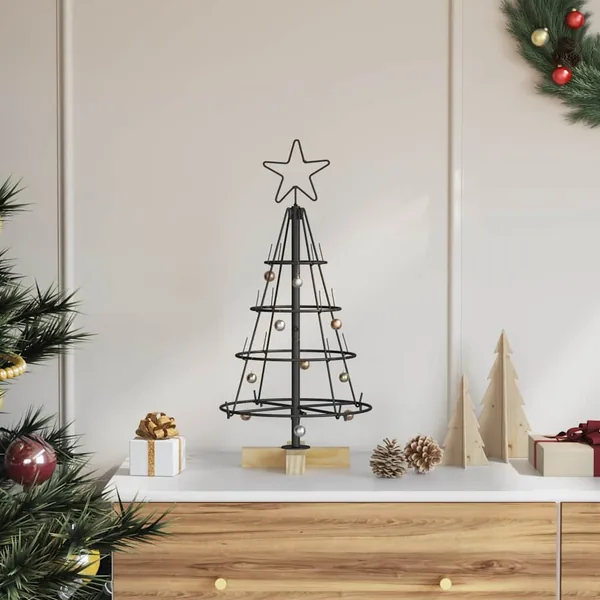 Arbre en cône de Noël avec support Noir 60 cm Acier