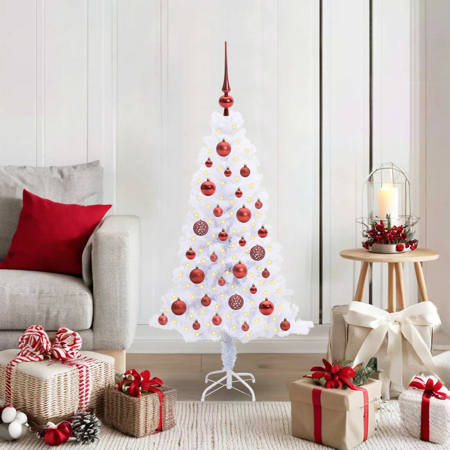 Sapin de Noël artificiel avec 150 LED Blanc 120 cm PVC et Acier