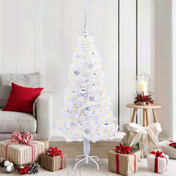 Sapin de Noël artificiel avec 150 LED Blanc 150 cm PVC et Acier