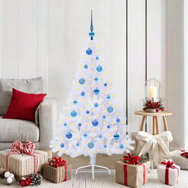 Sapin de Noël artificiel avec 150 LED Blanc 150 cm PVC et Acier