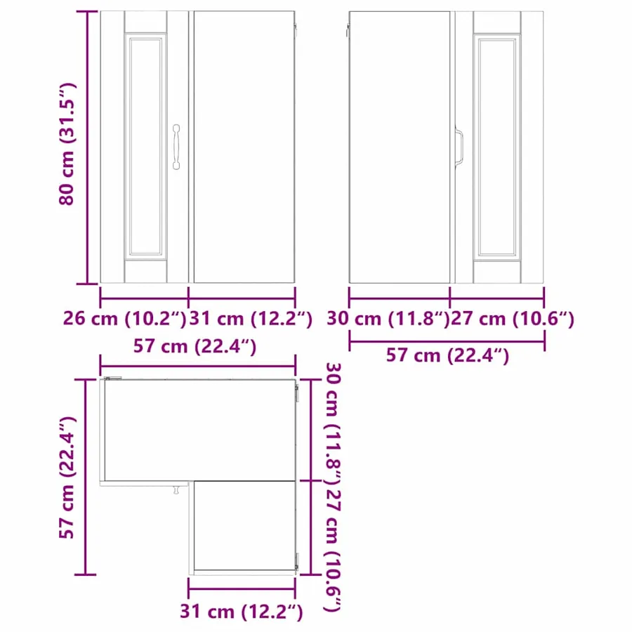Cabinet d'angle mural PORTO Noir 57 x 57 x 80 cm - 13