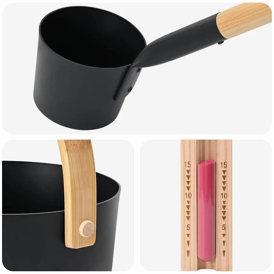 Ensemble d'accessoires de sauna 4 pcs Noir - 6