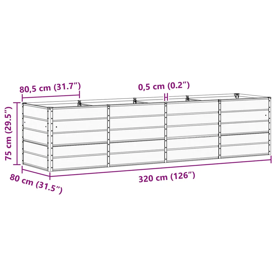 Jardinière Gris clair 320 x 80 x 75 cm Acier - 7