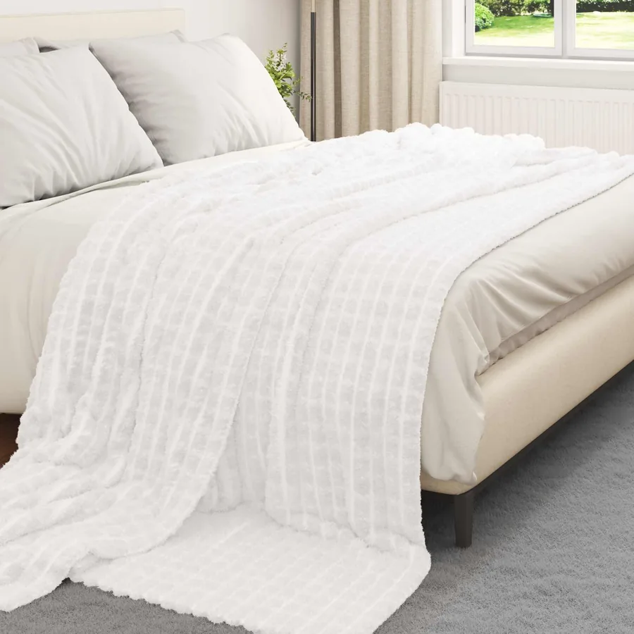Jeté Blanc 240 x 220 cm Toison - 3
