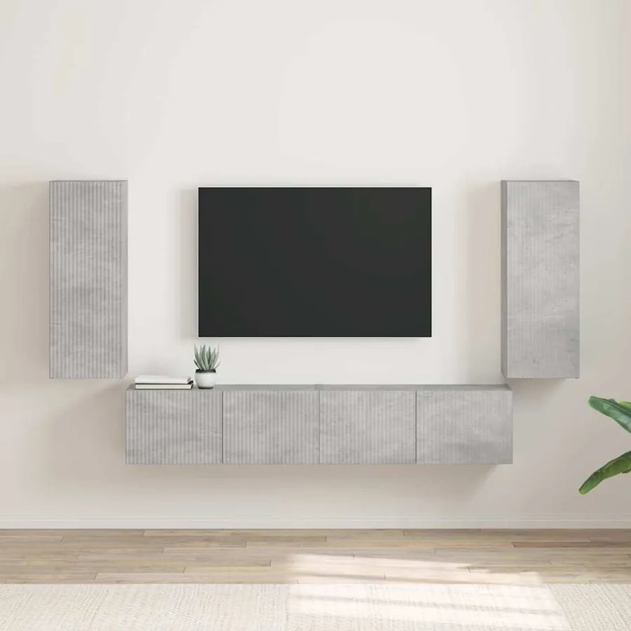 Meuble TV mural 2 pcs Béton 30 x 31 x 80 cm Bois d'ingénierie