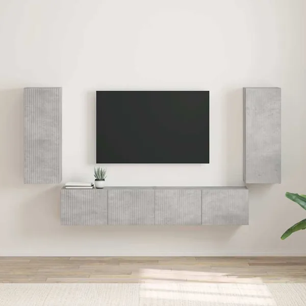 Meuble TV mural 2 pcs Béton 30 x 31 x 80 cm Bois d'ingénierie