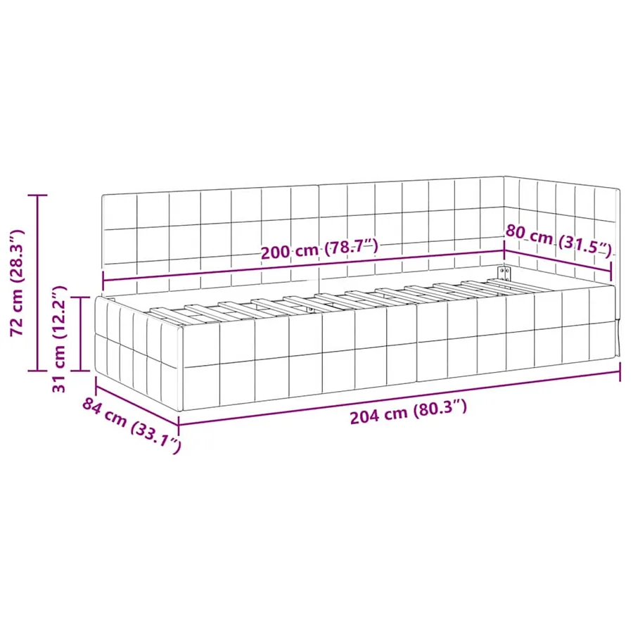 Cadre de lit d'angle Gris foncé 80 cm x 200 cm Velours - 11