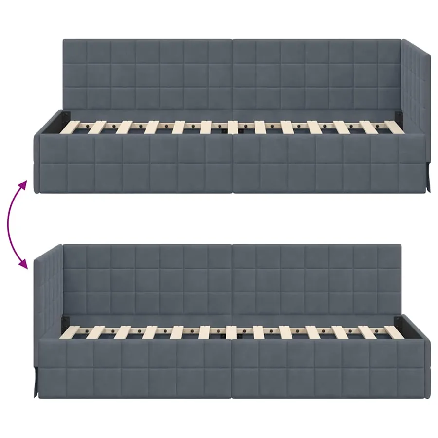 Cadre de lit d'angle Gris foncé 80 cm x 200 cm Velours - 9