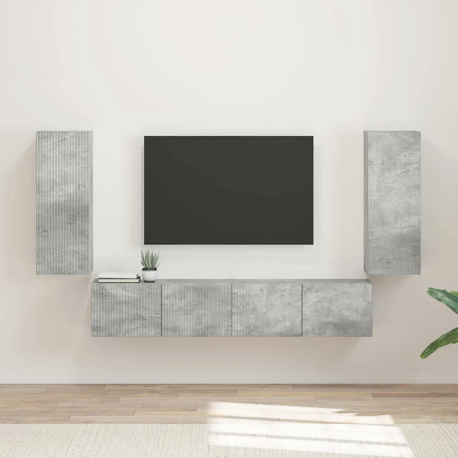 Ensemble de meuble TV mural 4 pcs Gris béton Bois d'ingénierie