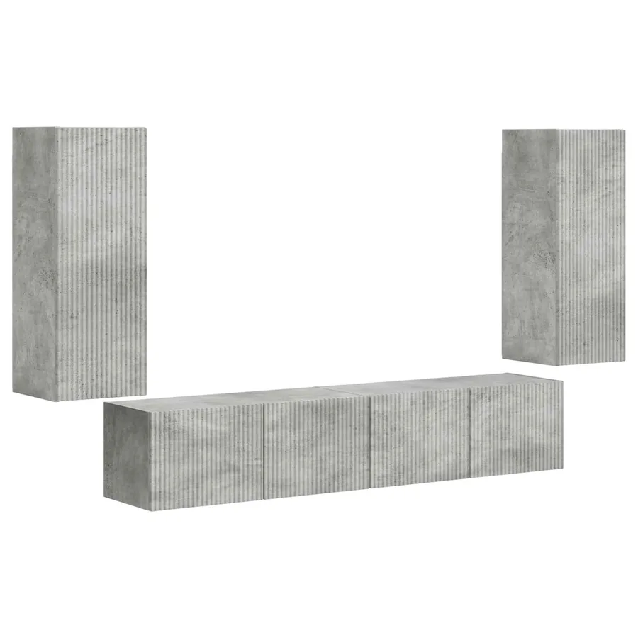 Ensemble de meuble TV mural 4 pcs Gris béton Bois d'ingénierie - 2