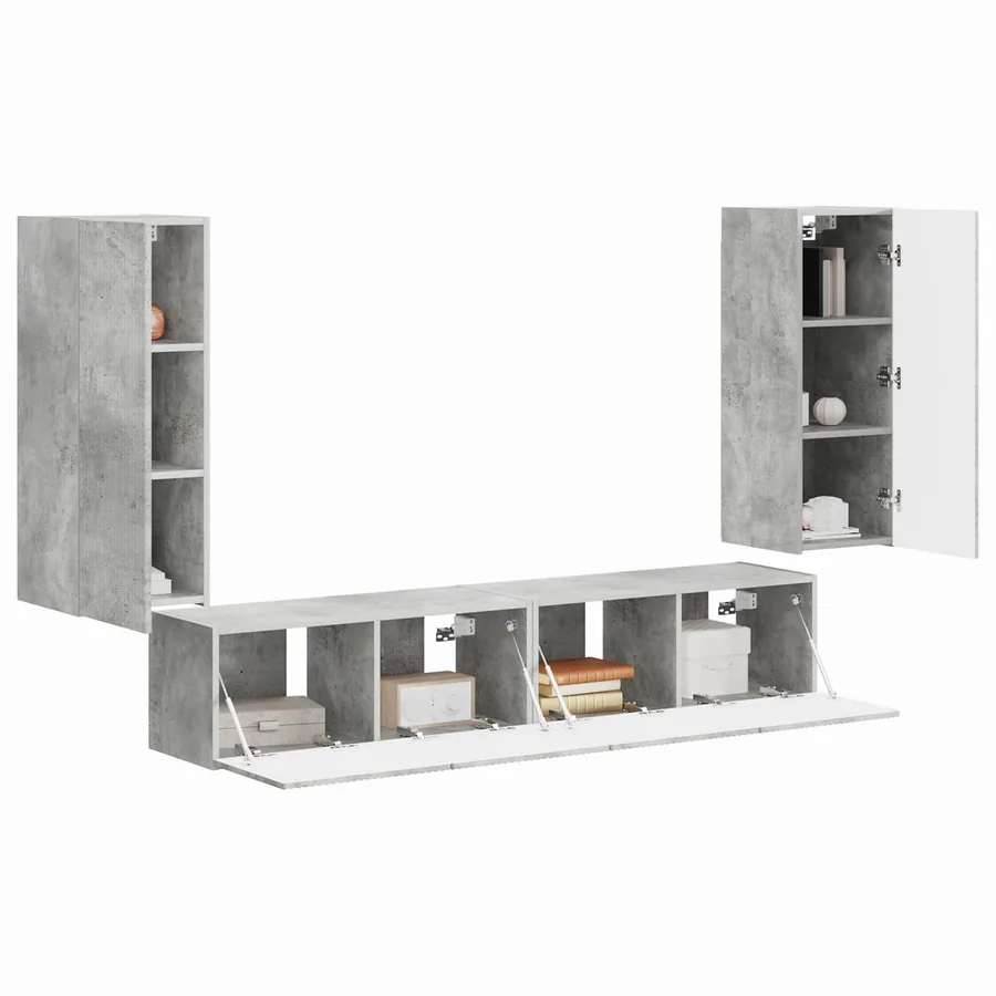 Ensemble de meuble TV mural 4 pcs Gris béton Bois d'ingénierie - 3