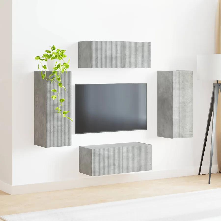Ensemble de meuble TV mural 4 pcs Gris béton Bois d'ingénierie - 4
