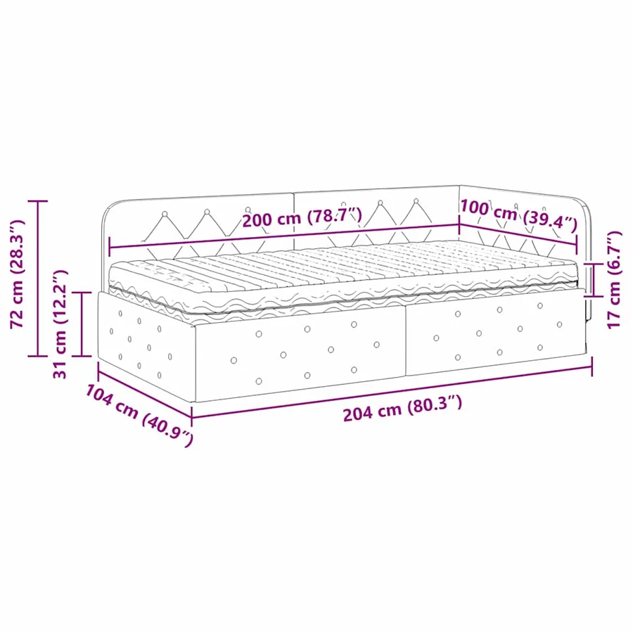 Cadre de lit d'angle Gris foncé 100 x 200 cm Velours - 14