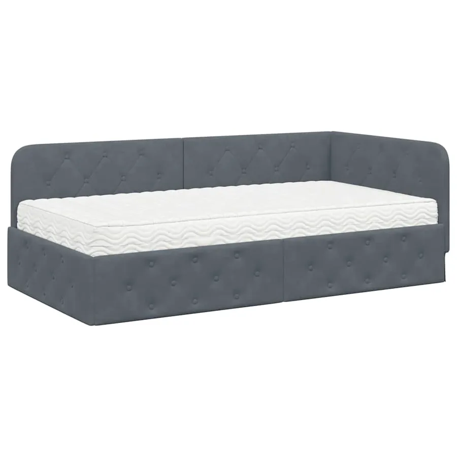 Cadre de lit d'angle Gris foncé 100 x 200 cm Velours - 2