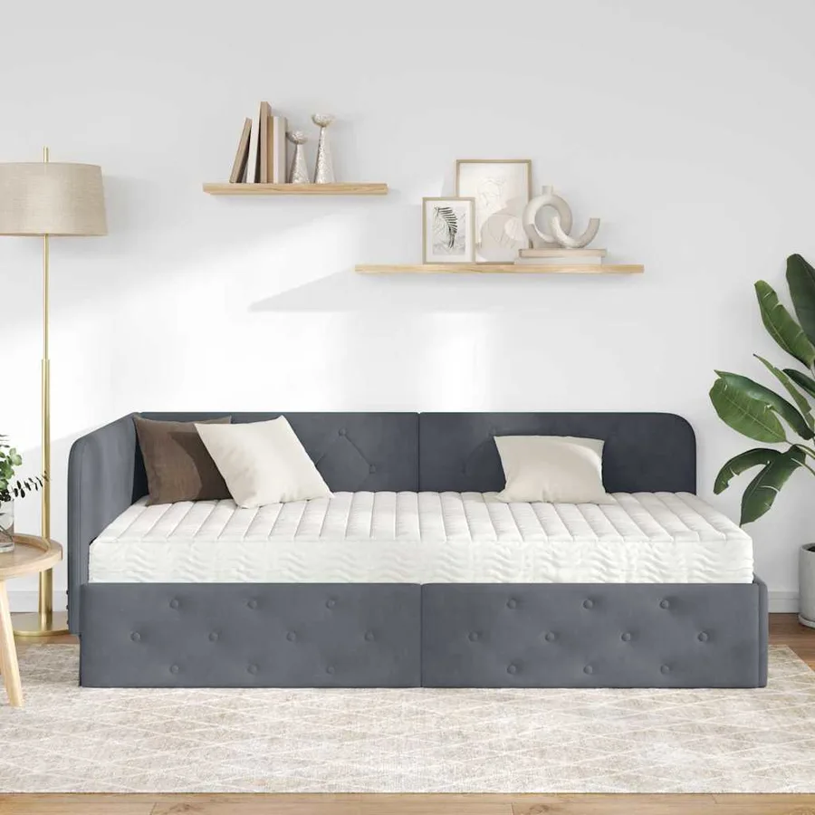 Cadre de lit d'angle Gris foncé 100 x 200 cm Velours - 4