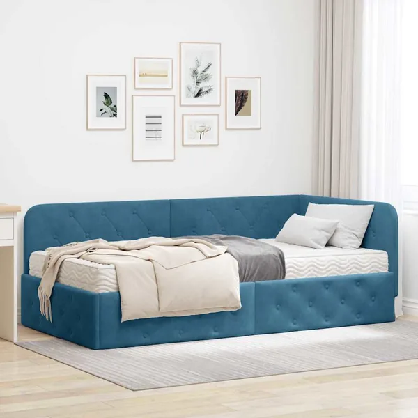 Cadre de lit d'angle Bleu 100 x 200 cm Velours