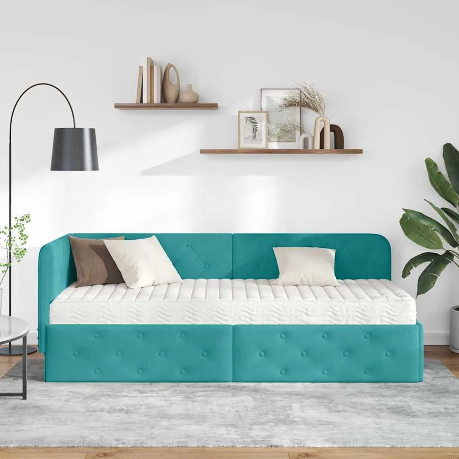 Cadre de lit d'angle Turquoise 80 x 200 cm Velours - 4