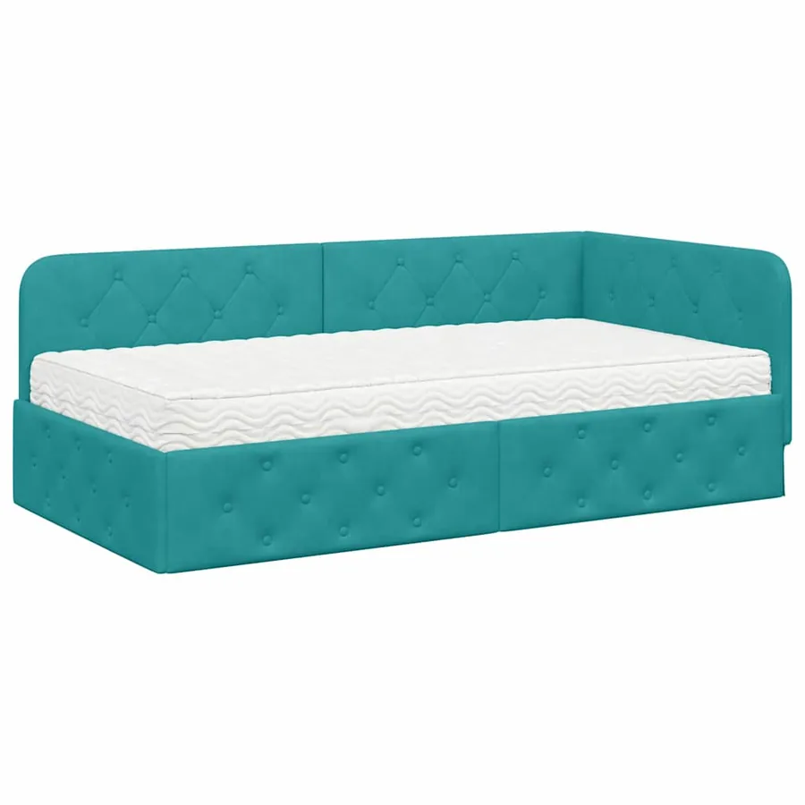Cadre de lit d'angle Turquoise 100 x 200 cm Velours - 2