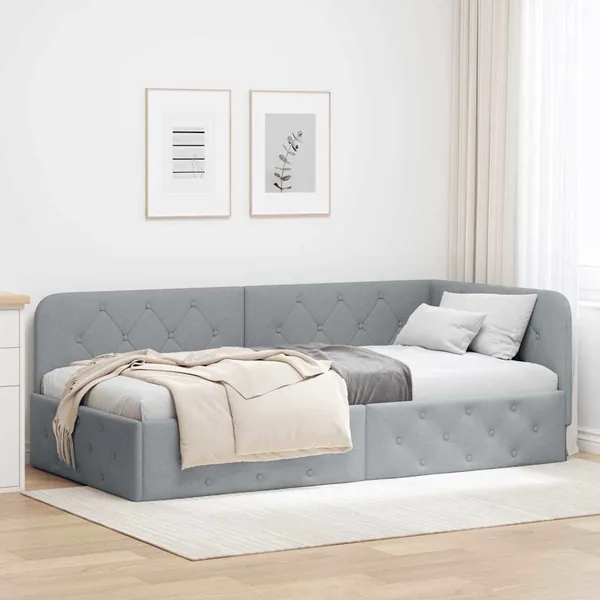Cadre de lit d'angle Gris clair 90 x 190 cm tissu