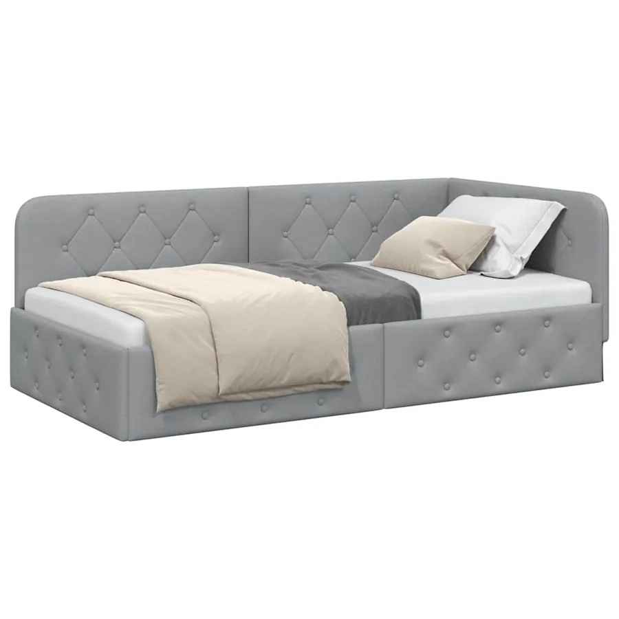 Cadre de lit d'angle Gris clair 90 x 190 cm tissu - 3