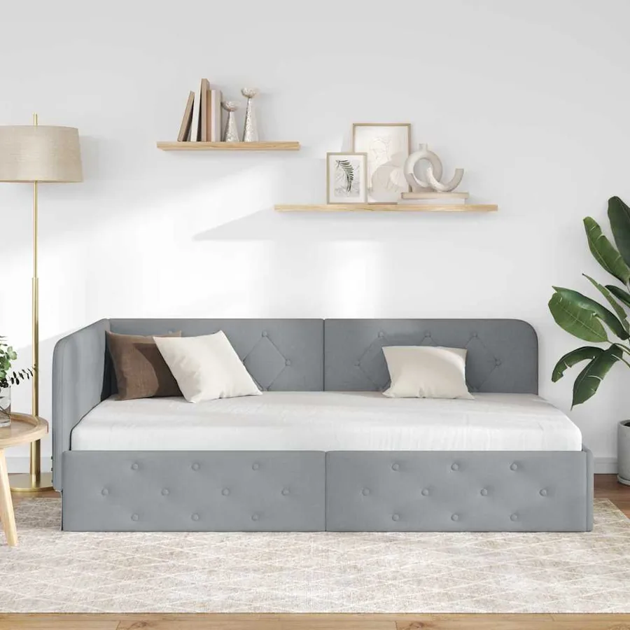Cadre de lit d'angle Gris clair 90 x 190 cm tissu - 4