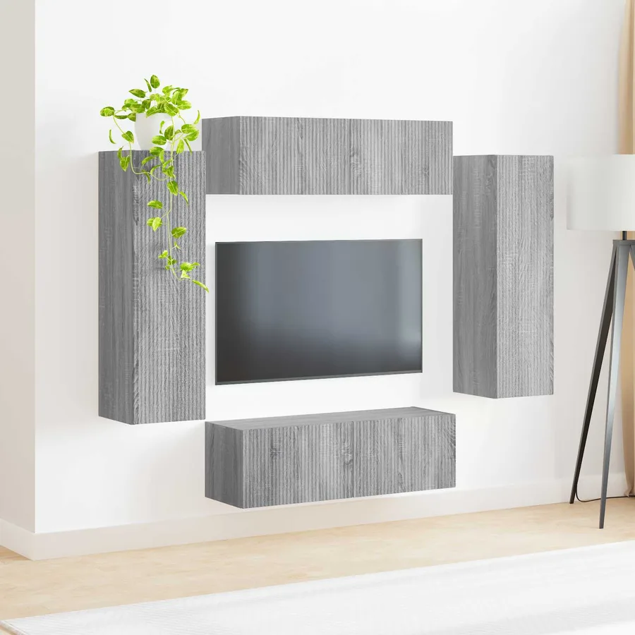Ensemble de meuble TV mural 4 pcs Gris Sonoma Bois d'ingénierie - 4