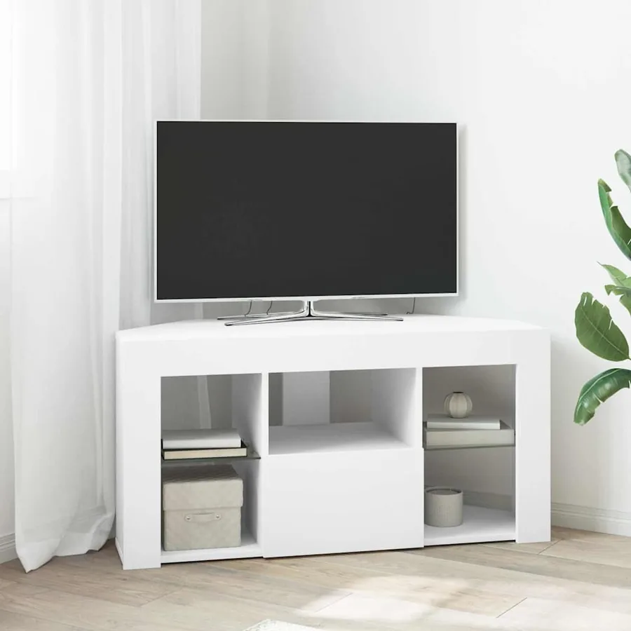 Meuble TV LED d'Angle Blanc 100 x 40 x 50 cm Bois d'ingénierie