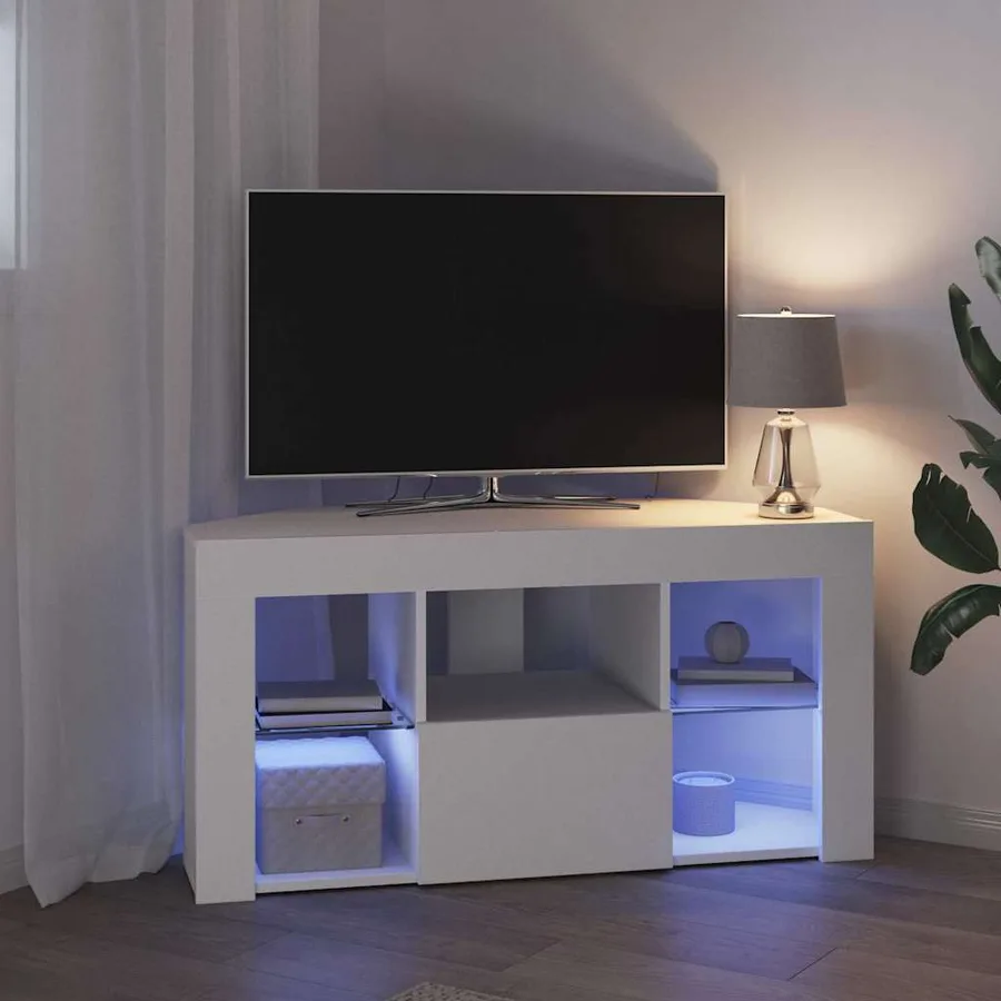 Meuble TV LED d'Angle Blanc 100 x 40 x 50 cm Bois d'ingénierie - 5