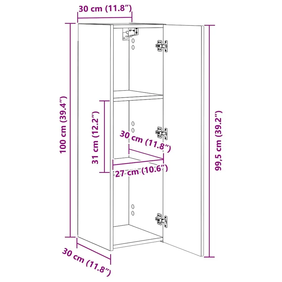 Meuble TV mural 2 pcs Blanc Brillant 30 x 31 x 100 cm - 16