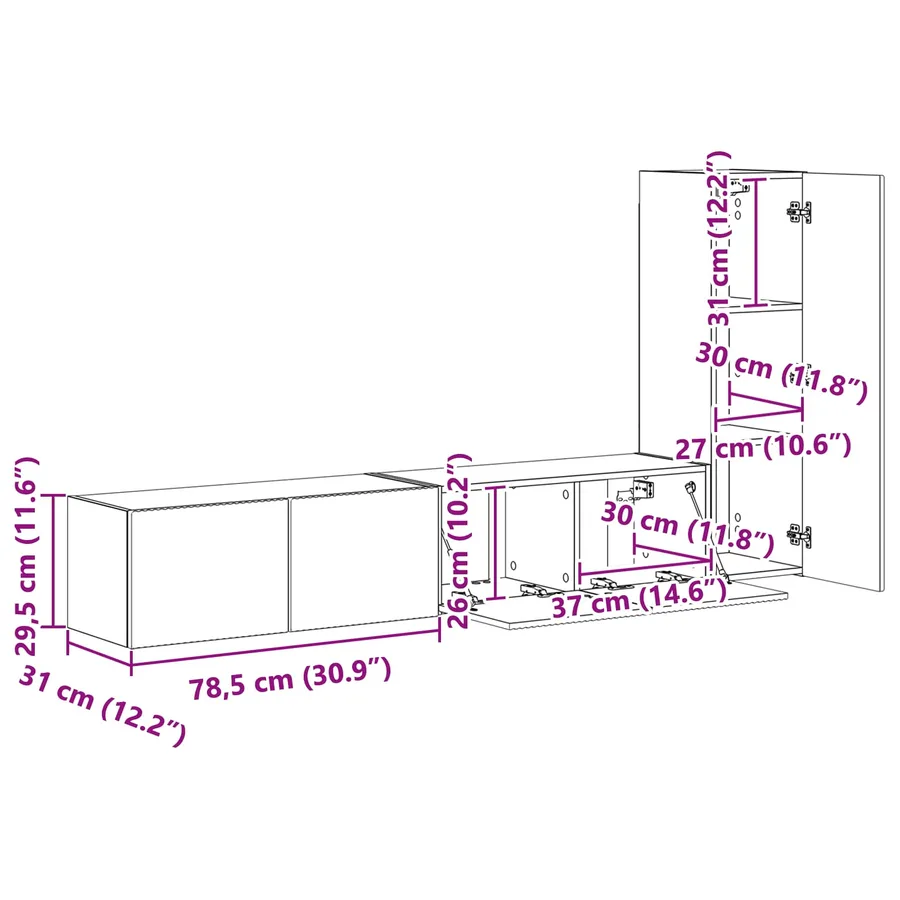 Ensemble meuble TV 3 pcs Chêne Sonoma Bois d'ingénierie - 13