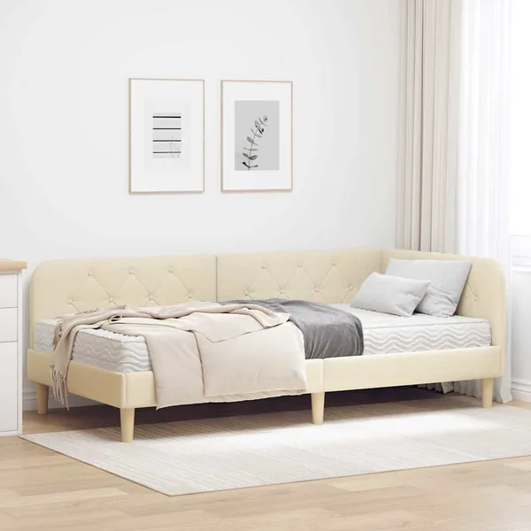 Cadre de lit d'angle Crème 90 x 200 cm tissu