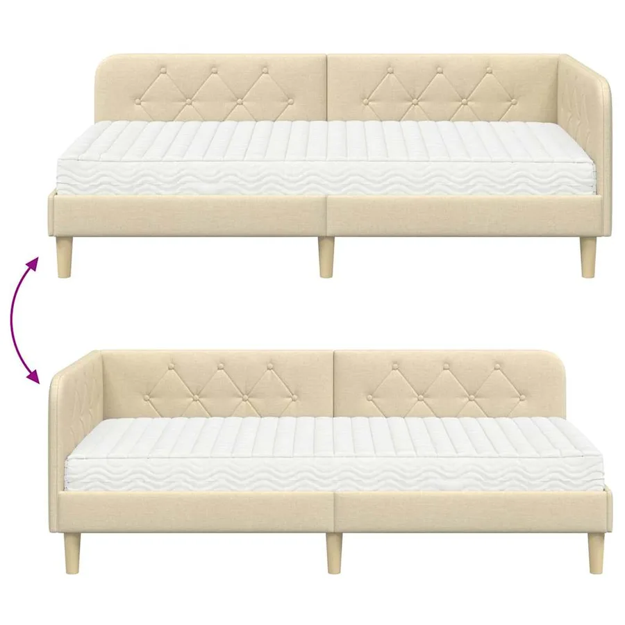 Cadre de lit d'angle Crème 90 x 200 cm tissu - 12
