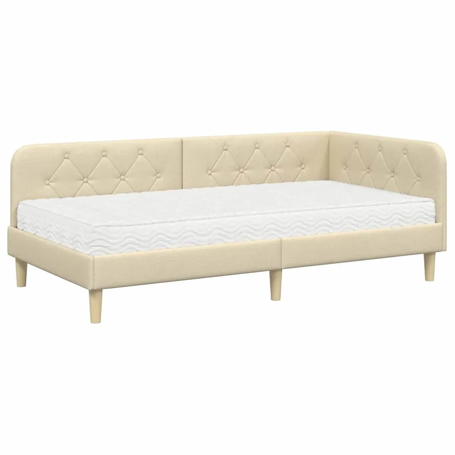 Cadre de lit d'angle Crème 90 x 200 cm tissu - 2